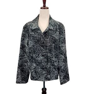 Womens Christopher Banks Blazer Size L Black White Button‎ Front Long Sleeve EUC